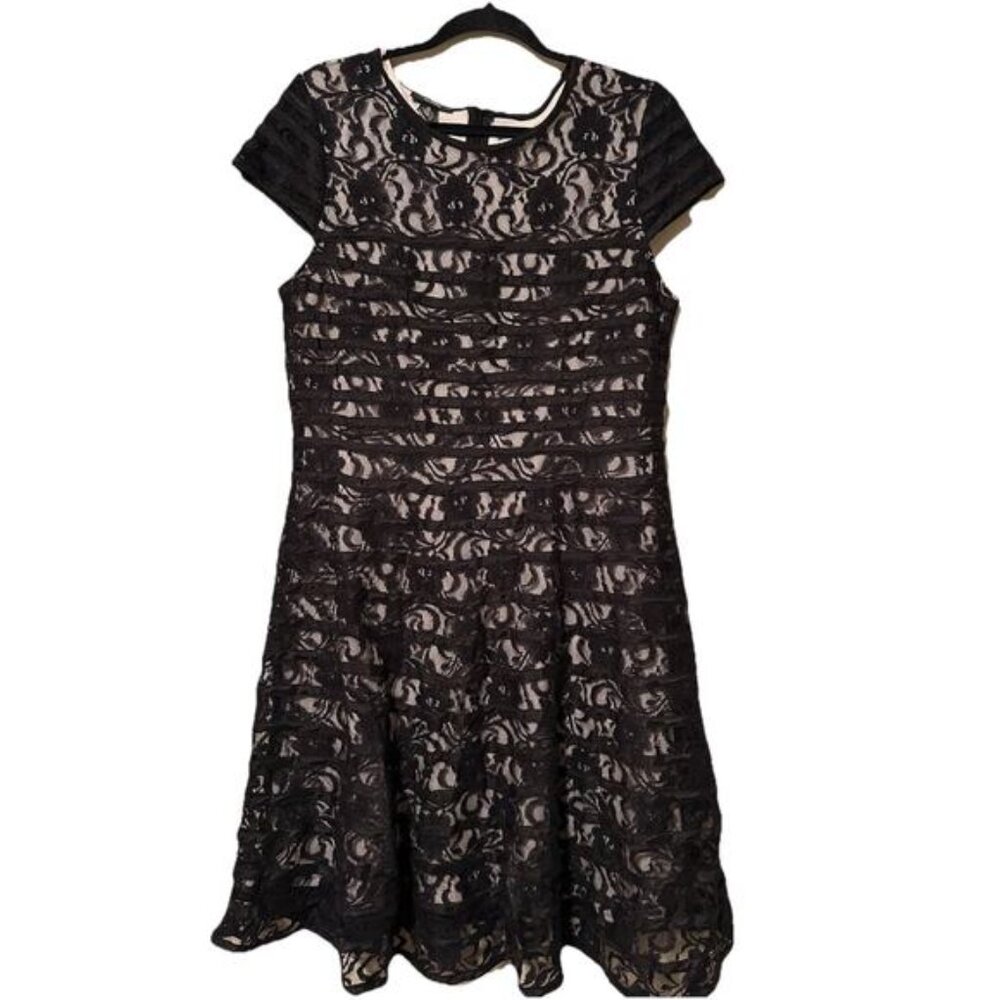Alfani Black Lace A Line Dress Size 14 Short Sleeve